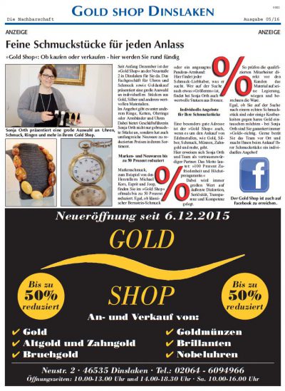 Ein Zeitungsbericht über den Gold Shop aus Dinslaken